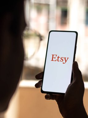 West Bangal, India - January 7, 2022 : Etsy logo on phone screen stock image.