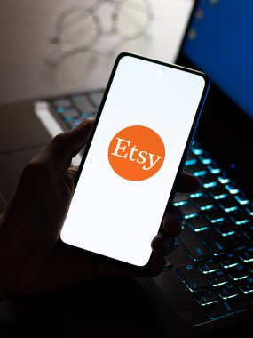 West Bangal, India - January 7, 2022 : Etsy logo on phone screen stock image.