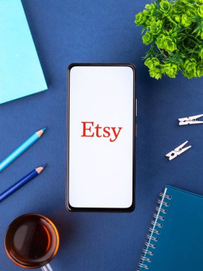 West Bangal, India - January 7, 2022 : Etsy logo on phone screen stock image.