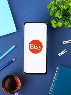 West Bangal, India - January 7, 2022 : Etsy logo on phone screen stock image.