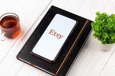 West Bangal, India - January 7, 2022 : Etsy logo on phone screen stock image.