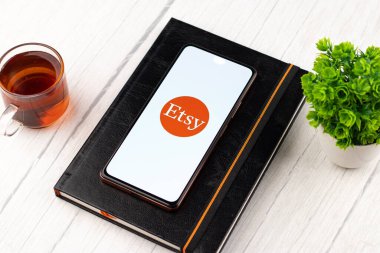West Bangal, India - January 7, 2022 : Etsy logo on phone screen stock image.