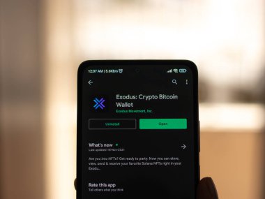 West Bangal, India - December 15, 2021 : Exodus logo on phone screen stock image.