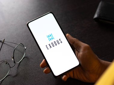 West Bangal, India - December 15, 2021 : Exodus logo on phone screen stock image.