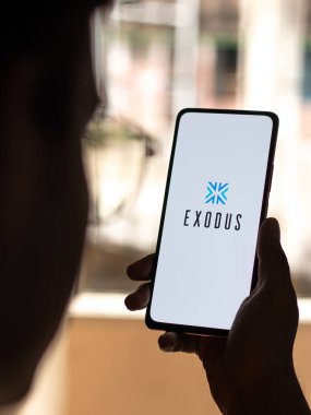 West Bangal, India - December 15, 2021 : Exodus logo on phone screen stock image.