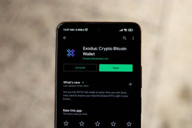 West Bangal, India - December 15, 2021 : Exodus logo on phone screen stock image.