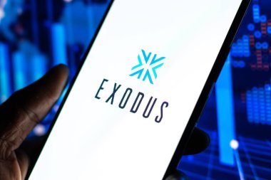 West Bangal, India - December 15, 2021 : Exodus logo on phone screen stock image.