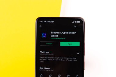 West Bangal, India - December 15, 2021 : Exodus logo on phone screen stock image.