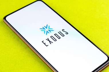 West Bangal, India - December 15, 2021 : Exodus logo on phone screen stock image.