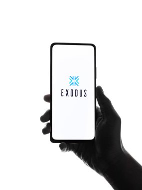 West Bangal, India - December 15, 2021 : Exodus logo on phone screen stock image.