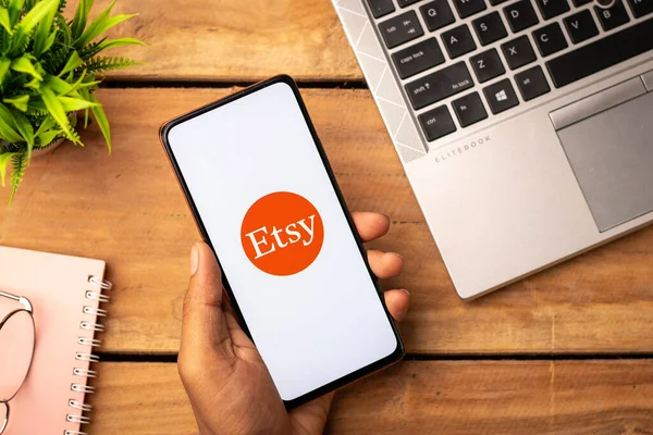 West Bangal, India - January 7, 2022 : Etsy logo on phone screen stock image.