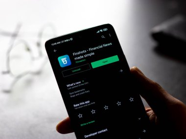 West Bangal, India - December 15, 2021 : Finshots logo on phone screen stock image.