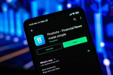 West Bangal, India - December 15, 2021 : Finshots logo on phone screen stock image.