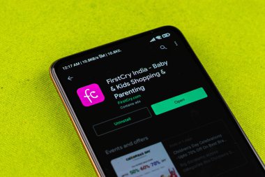 West Bangal, India - January 7, 2022 : FirstCry logo on phone screen stock image.