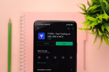 West Bangal, India - January 7, 2022 : Fyers logo on phone screen stock image.