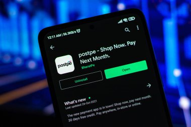 West Bangal, India - January 7, 2022 : Postpe logo on phone screen stock image.