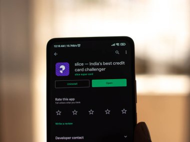 West Bangal, India - January 7, 2022 : Slice card logo on phone screen stock image.