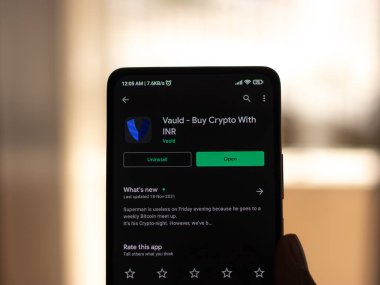 West Bangal, India - December 15, 2021 : Vauld logo on phone screen stock image.