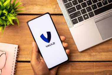 West Bangal, India - December 15, 2021 : Vauld logo on phone screen stock image.
