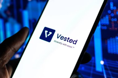 West Bangal, India - December 15, 2021 : Vested logo on phone screen stock image.