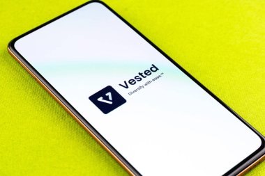 West Bangal, India - December 15, 2021 : Vested logo on phone screen stock image.