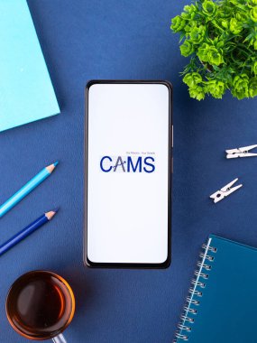 West Bangal, India - December 15, 2021 : myCams logo on phone screen stock image.