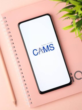 West Bangal, India - December 15, 2021 : myCams logo on phone screen stock image.