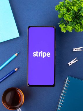 West Bangal, India - January 7, 2022 : Stripe logo on phone screen stock image.