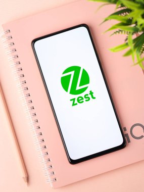 West Bangal, India - January 7, 2022 : ZestMoney logo on phone screen stock image.