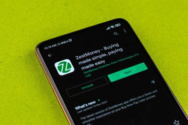 West Bangal, India - January 7, 2022 : ZestMoney logo on phone screen stock image.
