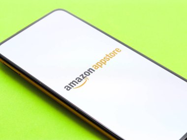 West Bangal, India - December 05, 2021 : Amazon Appstore logo on phone screen stock image.