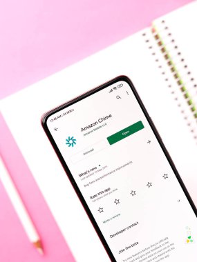 West Bangal, India - December 05, 2021 : Amazon Chime logo on phone screen stock image.