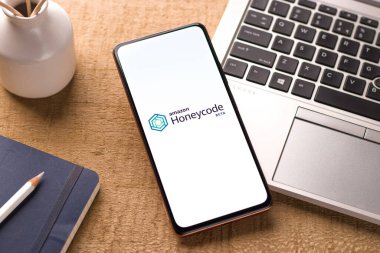 West Bangal, India - December 05, 2021 : Amazon Honeycode logo on phone screen stock image.