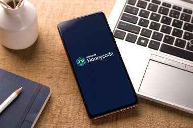 West Bangal, India - December 05, 2021 : Amazon Honeycode logo on phone screen stock image.