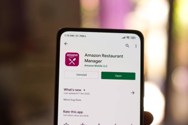 West Bangal, India - December 05, 2021 : Amazon Restaurant logo on phone screen stock image.