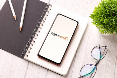West Bangal, India - December 05, 2021 : Amazon Robotics logo on phone screen stock image.