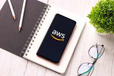 West Bangal, India - December 05, 2021 : Amazon Web Services logo on phone screen stock image.