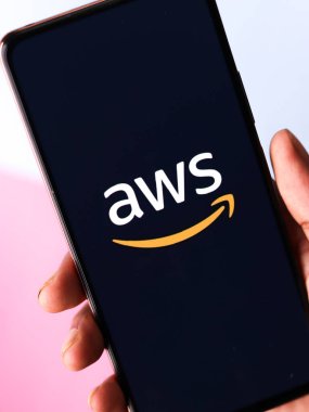 West Bangal, India - December 05, 2021 : Amazon Web Services logo on phone screen stock image.