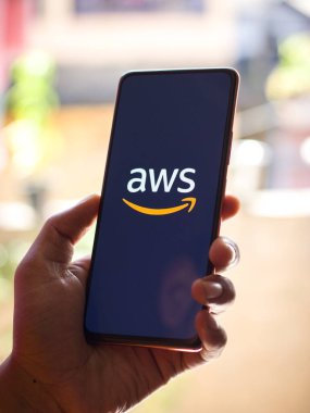 West Bangal, India - December 05, 2021 : Amazon Web Services logo on phone screen stock image.