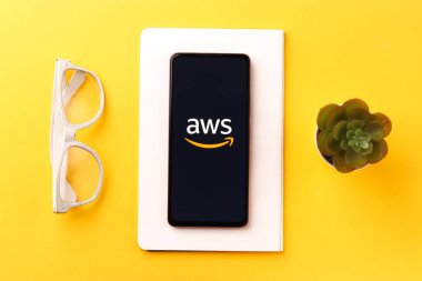 West Bangal, India - December 05, 2021 : Amazon Web Services logo on phone screen stock image.