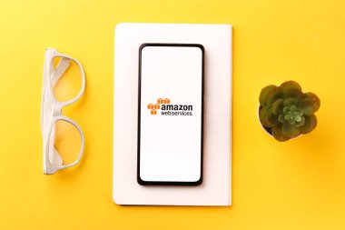 West Bangal, India - December 05, 2021 : Amazon Web Services logo on phone screen stock image.