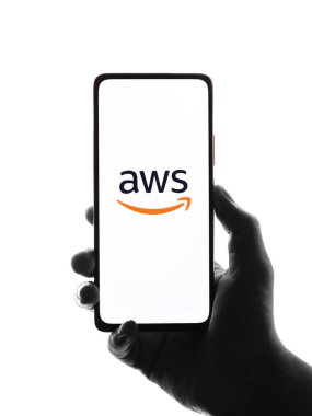 West Bangal, India - December 05, 2021 : Amazon Web Services logo on phone screen stock image.