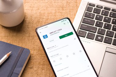 West Bangal, India - December 05, 2021 : Amazon Web Services logo on phone screen stock image.