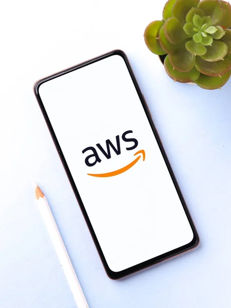 West Bangal India December 2021 Amazon Web Services Logo Phone — Stockfoto