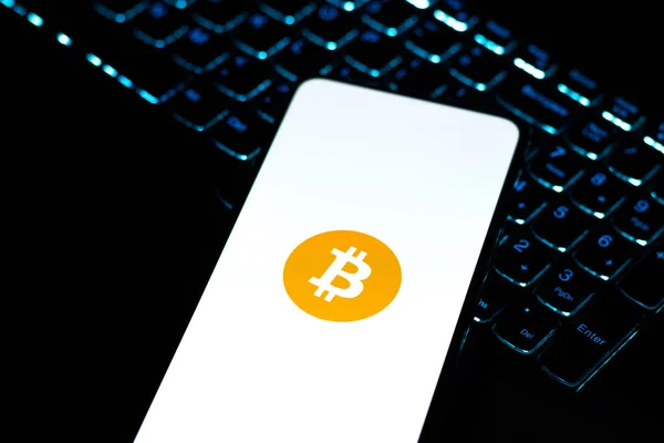 West Bangal Indien Februar 2022 Bitcoin Logo Auf Dem Handybildschirm — Stockfoto