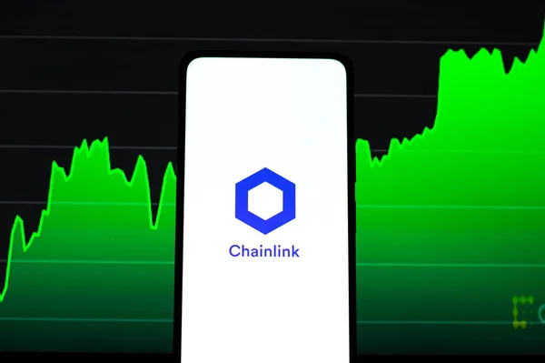 Западный Бангал Индия Февраля 2022 Года Логотип Chainlink Экране Телефона — стоковое фото