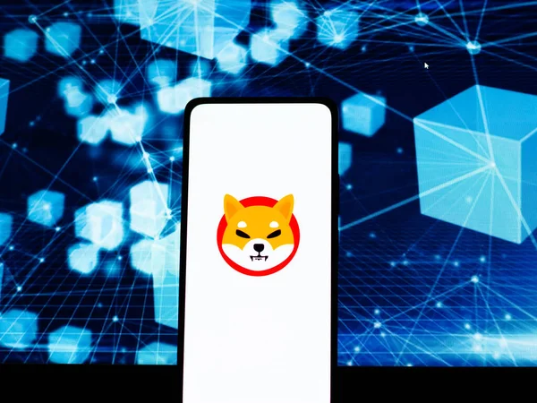 West Bangal Indien Februari 2022 Shiba Inu Mynt Logotyp Telefonskärm — Stockfoto