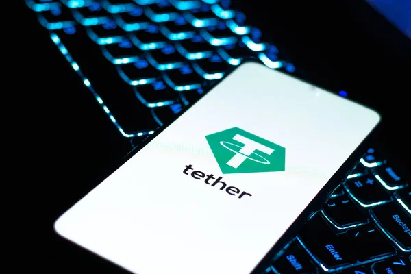 West Bangal Indien Februari 2022 Tether Logo Telefonskärm Stock Bild — Stockfoto