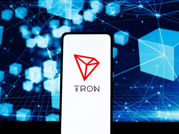 Batı Bangal Hindistan Şubat 2022 Telefon Ekranı Görüntüsünde Tron Logosu — Stok fotoğraf