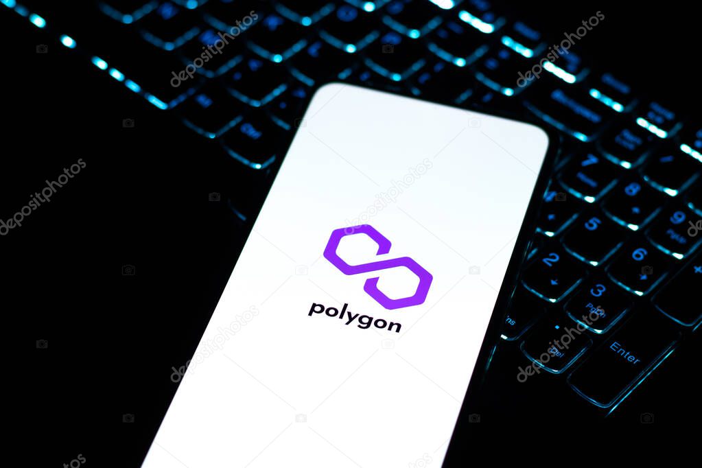 West Bangal, India - February 4, 2022 : Polygon logo on phone screen stock image.